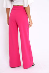 Fuchsia High Waist Wide Leg Trousers with Buckle - Monico-Trousers