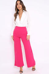Fuchsia High Waisted Flare Trousers - Kym-Trousers