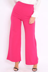 Fuchsia High Waisted Flare Trousers - Kym-Trousers