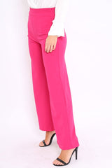 Fuchsia High Waisted Flare Trousers - Kym-Trousers