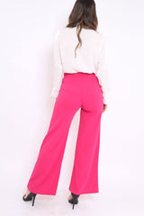 Fuchsia High Waisted Flare Trousers - Kym-Trousers