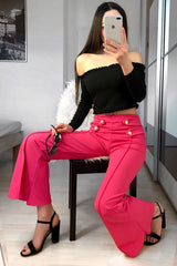 Fuchsia Kick Flare Pants - Rita-Trousers
