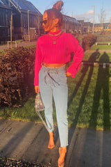 Fuchsia Knit High Neck Jumper - Jaelynn-Jumper