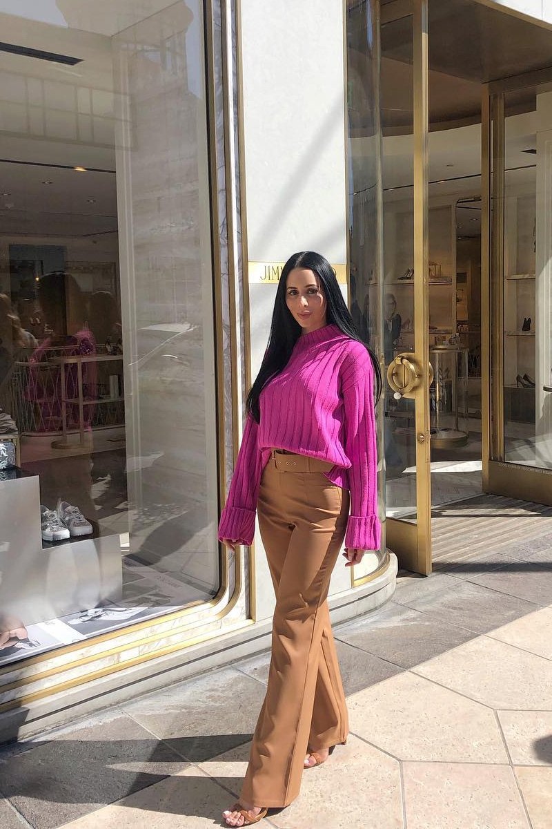 Fuchsia Knit High Neck Jumper - Jaelynn-Jumper
