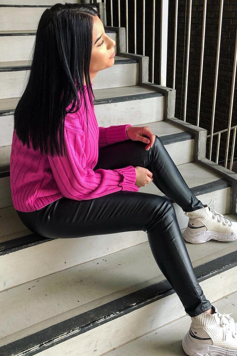 Fuchsia Knit High Neck Jumper - Jaelynn-Jumper