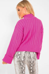 Fuchsia Knit High Neck Jumper - Jaelynn-Jumper