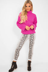 Fuchsia Knit High Neck Jumper - Jaelynn-Jumper