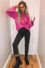 Fuchsia Knit High Neck Jumper - Jaelynn-Jumper