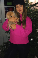 Fuchsia Knit High Neck Jumper - Jaelynn-Jumper
