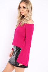 Fuchsia Knitted Bardot Jumper - Jaden-Knitwear
