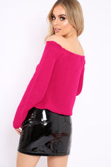 Fuchsia Knitted Bardot Jumper - Jaden-Knitwear