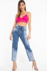 Fuchsia Lace Cami Strap Crop Top - Lesta-Crop Tops