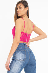 Fuchsia Lace Cami Strap Crop Top - Lesta-Crop Tops