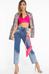 Fuchsia Lace Cami Strap Crop Top - Lesta-Crop Tops