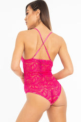 Fuchsia Lace Cross Back Bodysuit - Brogan-Bodysuits