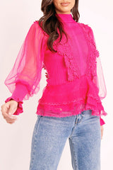 Fuchsia Lace Panel Net Sleeve Jumper - Dalila-Jumper