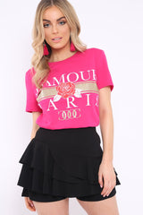 Fuchsia L'amour Paris Rose Slogan T-shirt - Marissa-T-shirt