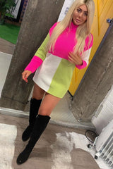 Fuchsia Lime and Cream Knit Jumper Dress - Taila-Jumper