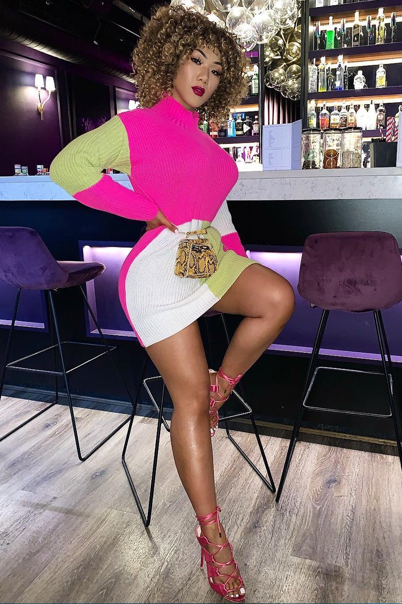 Fuchsia Lime and Cream Knit Jumper Dress - Taila-Jumper