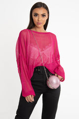 Fuchsia Net Knit Longline Tie Detail Jumper - Kensie-Jumper