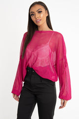 Fuchsia Net Knit Longline Tie Detail Jumper - Kensie-Jumper