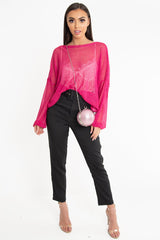 Fuchsia Net Knit Longline Tie Detail Jumper - Kensie-Jumper