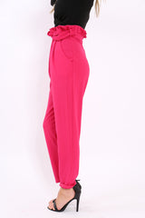 Fuchsia Paper Bag Tie Waist Cigarette Trousers - Karmen-Trousers