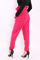 Fuchsia Paper Bag Tie Waist Cigarette Trousers - Karmen-Trousers