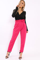 Fuchsia Paper Bag Tie Waist Cigarette Trousers - Karmen-Trousers
