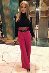 Fuchsia Paper Bag Tie Waist Wide Leg Trousers - Kennedy-Trousers