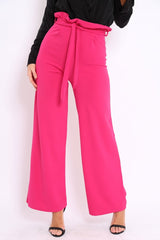 Fuchsia Paper Bag Tie Waist Wide Leg Trousers - Kennedy-Trousers