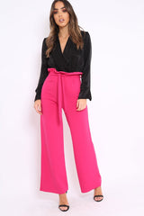 Fuchsia Paper Bag Tie Waist Wide Leg Trousers - Kennedy-Trousers