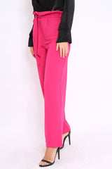 Fuchsia Paper Bag Tie Waist Wide Leg Trousers - Kennedy-Trousers