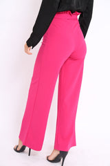 Fuchsia Paper Bag Tie Waist Wide Leg Trousers - Kennedy-Trousers
