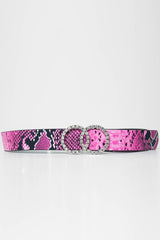Fuchsia Pink Double Diamante Buckle Belt - Aarilyn-Belts