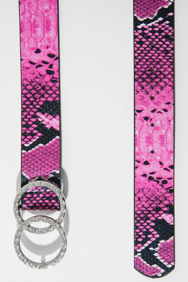 Fuchsia Pink Double Diamante Buckle Belt - Aarilyn-Belts