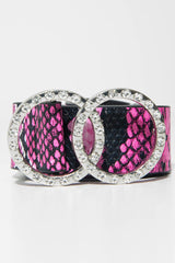 Fuchsia Pink Double Diamante Buckle Belt - Aarilyn-Belts