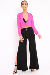 Fuchsia Plunge Blazer Style Top - Elis-Crop Tops