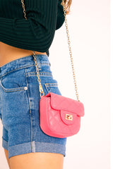 Fuchsia Quilted Gold Chain Strap Mini Bag - Sari-Bags