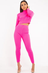 Fuchsia Rib Crop Jumper Loungewear Set - Ayriana-Loungewear