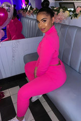 Fuchsia Rib Crop Jumper Loungewear Set - Ayriana-Loungewear