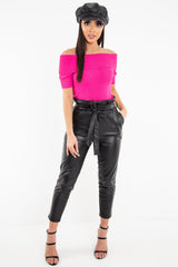 Fuchsia Rib Knit Bardot Top - Gloria-Tops