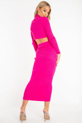 Fuchsia Rib Knit High Neck Jumper Midi Skirt Co-Ord - Katelyn-Co-ords