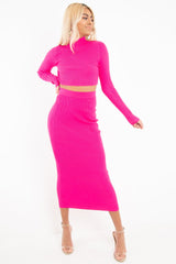 Fuchsia Rib Knitted Midi Skirt - Kloey-Skirts