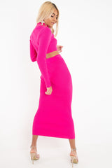 Fuchsia Rib Knitted Midi Skirt - Kloey-Skirts