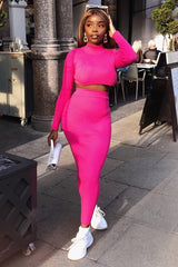 Fuchsia Rib Knitted Midi Skirt - Kloey-Skirts