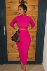 Fuchsia Rib Knitted Midi Skirt - Kloey-Skirts