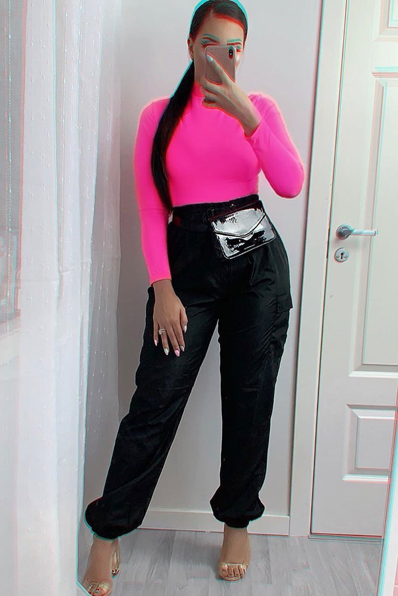 Fuchsia Rib Roll Neck Long Sleeve Top - Marci-Tops