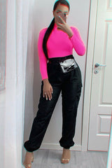 Fuchsia Rib Roll Neck Long Sleeve Top - Marci-Tops