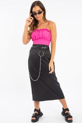 Fuchsia Ruffle Front Strappy Crop Top - Aaloni-Crop Tops